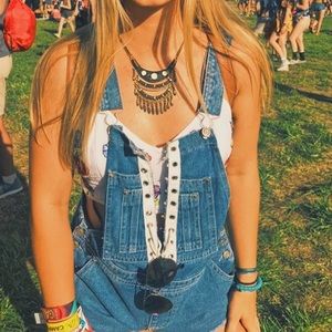 Light-wash denim overalls